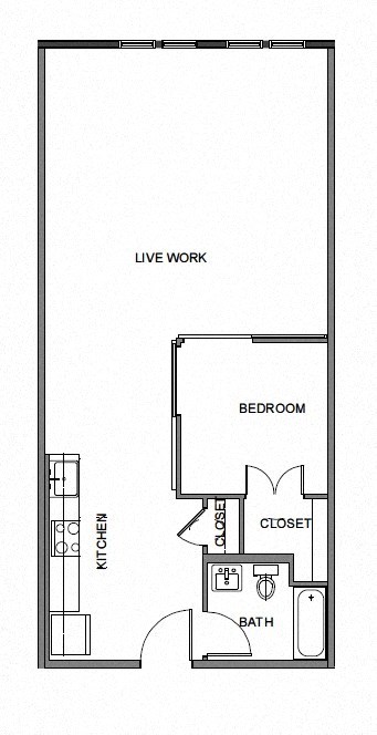 Floor plan for 1 bed, 1 bath, 861 sqft